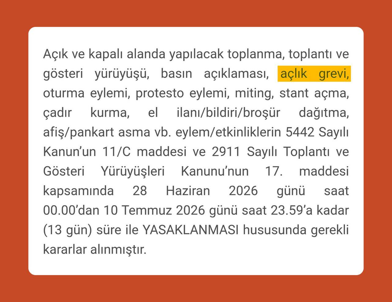 Ankara Valiliği'nin NATO Zirvesi eylem yasağı duyurusu