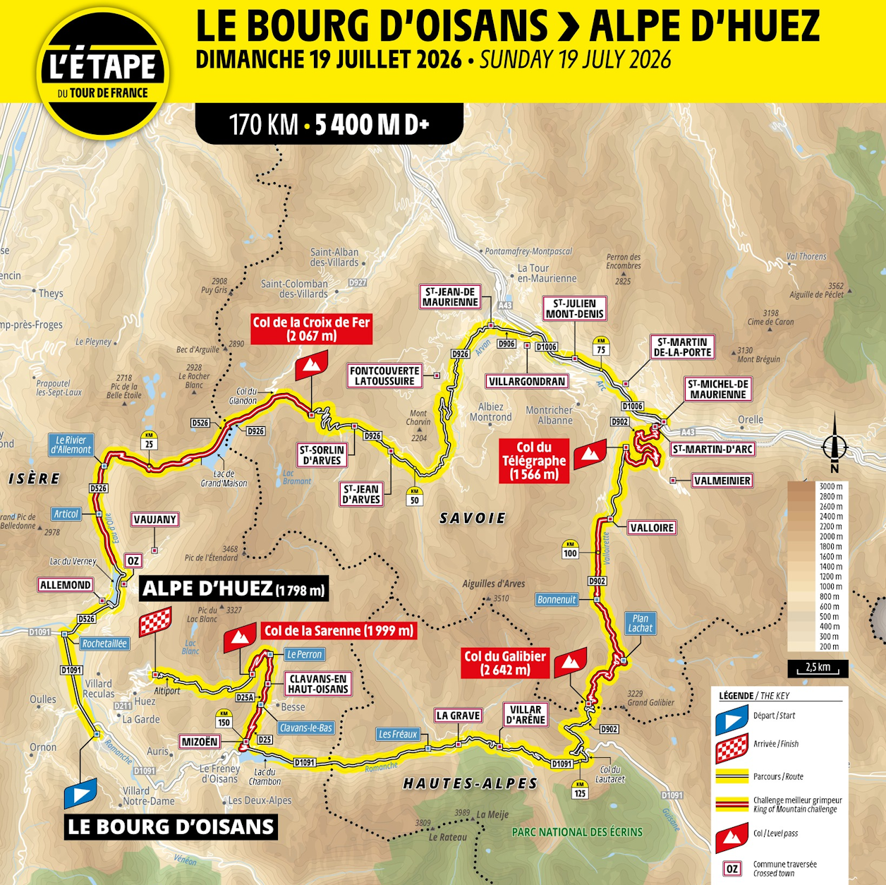 Alpe d'Huez etabı rota haritası