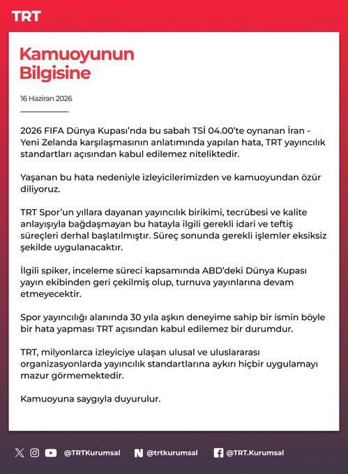 TRT Kamuoyunun Bilgisine açıklaması